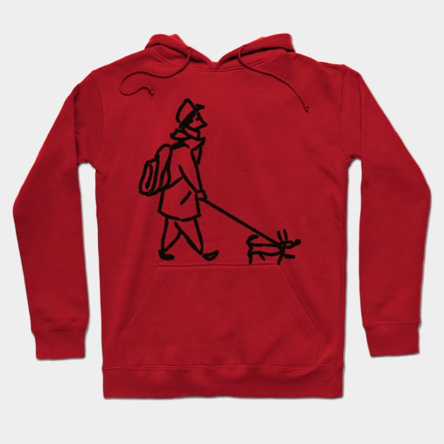 man and dog walking. simple hand drawn sketch. illustration by black liner Hoodie by barbasantara